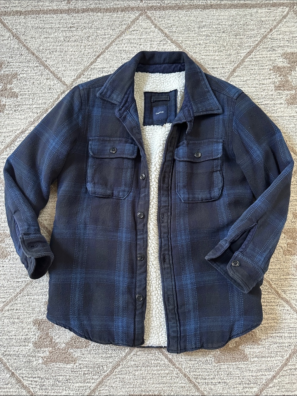 GAP Kids Navy Plaid Sherpa-Lined Jacket